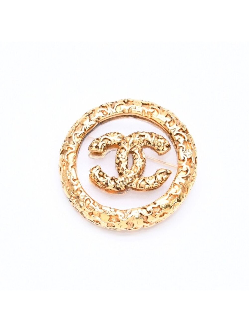 Chanel CC Logo Brooch 93 Metal Gold Glass Vintage